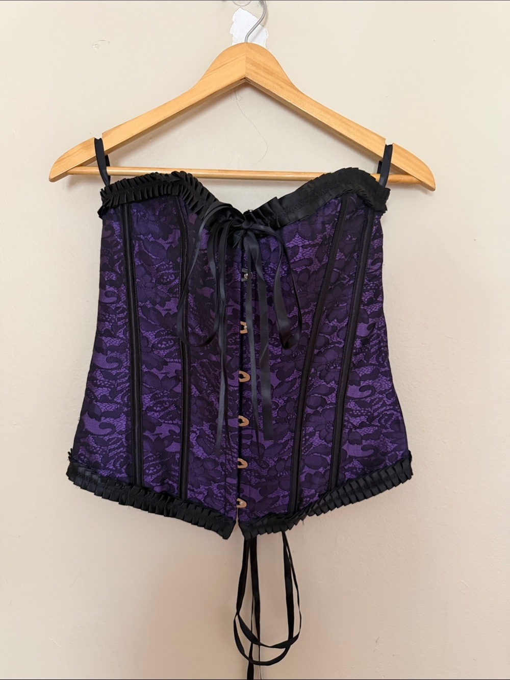 Purple Lace Corset Top with Black Trim